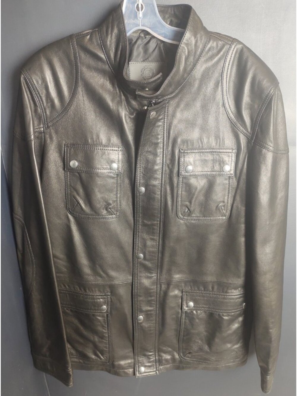 Snover Genuine Leather Jacket Black Moto Field Coat Made In Turkey Full Zip Snap